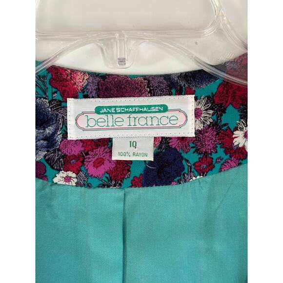 Jane Schaffhausen Belle France Vintage Women’s Teal Purple Floral Jacket Size 10 - Picture 6 of 6